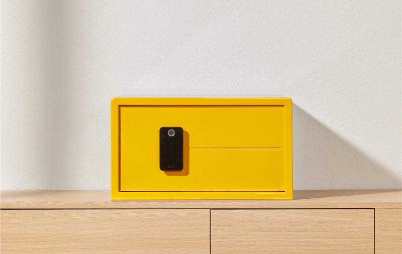 A yellow Biocube sitting at a straight angle