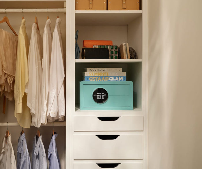 Teal Safe in Closet