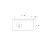 Line drawing of the Mycube Classic with dimensions of 19.5 inches in width, 13.5 inches in depth, and 11 inches in height