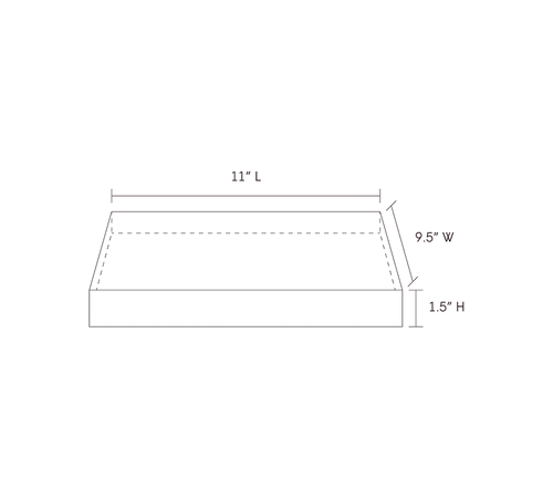Line drawing of the Single Space Tray with dimensions of 11 inches in length, 9.5 inches in width, and 1.5 inches in height